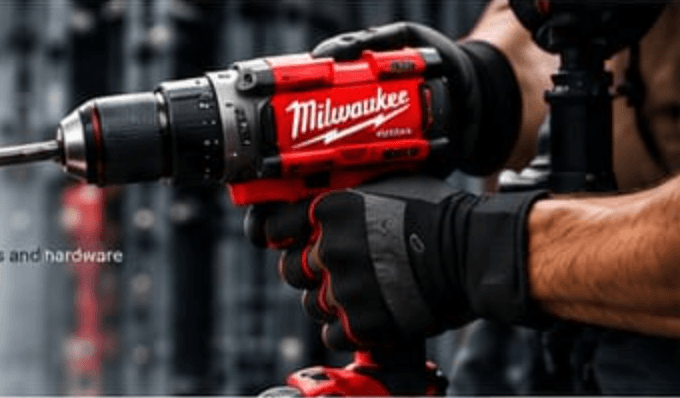 Milwaukee professional drill in use on site